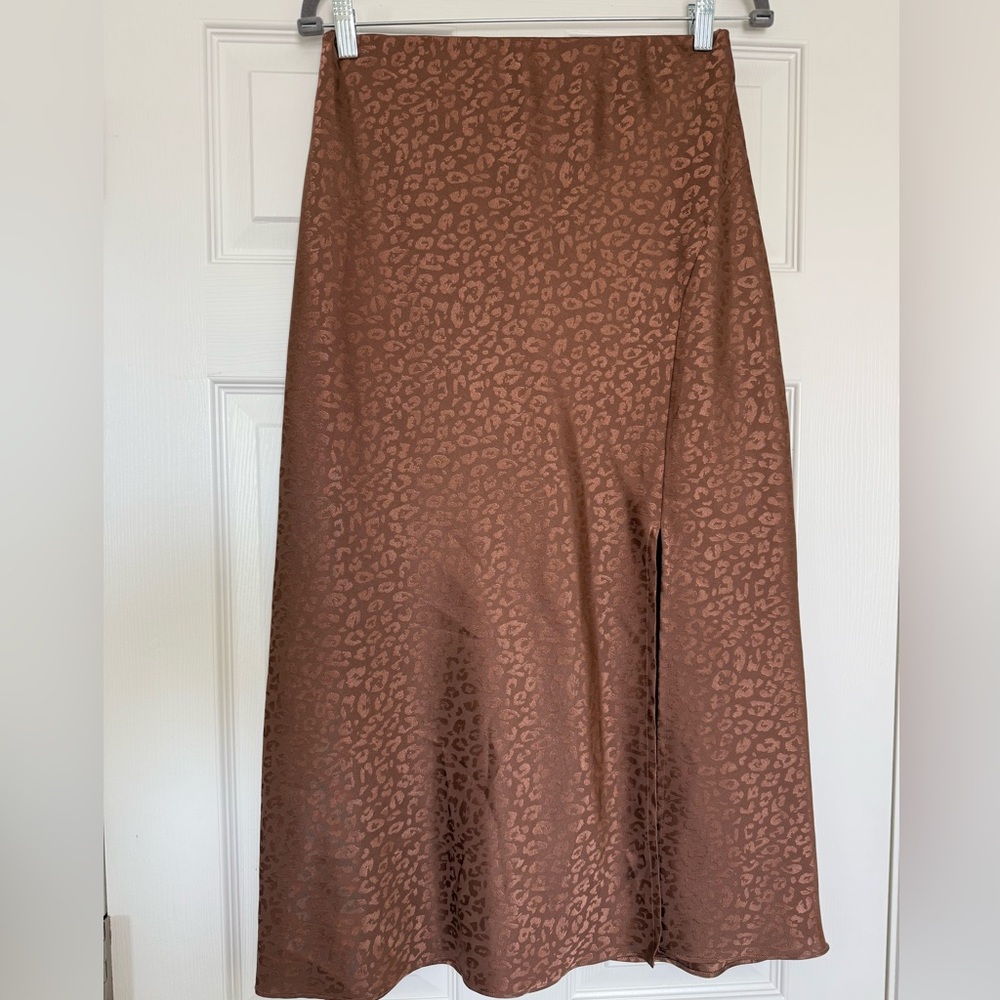 Francesca’s Brown Leopard Print Slip Midi Skirt Size L